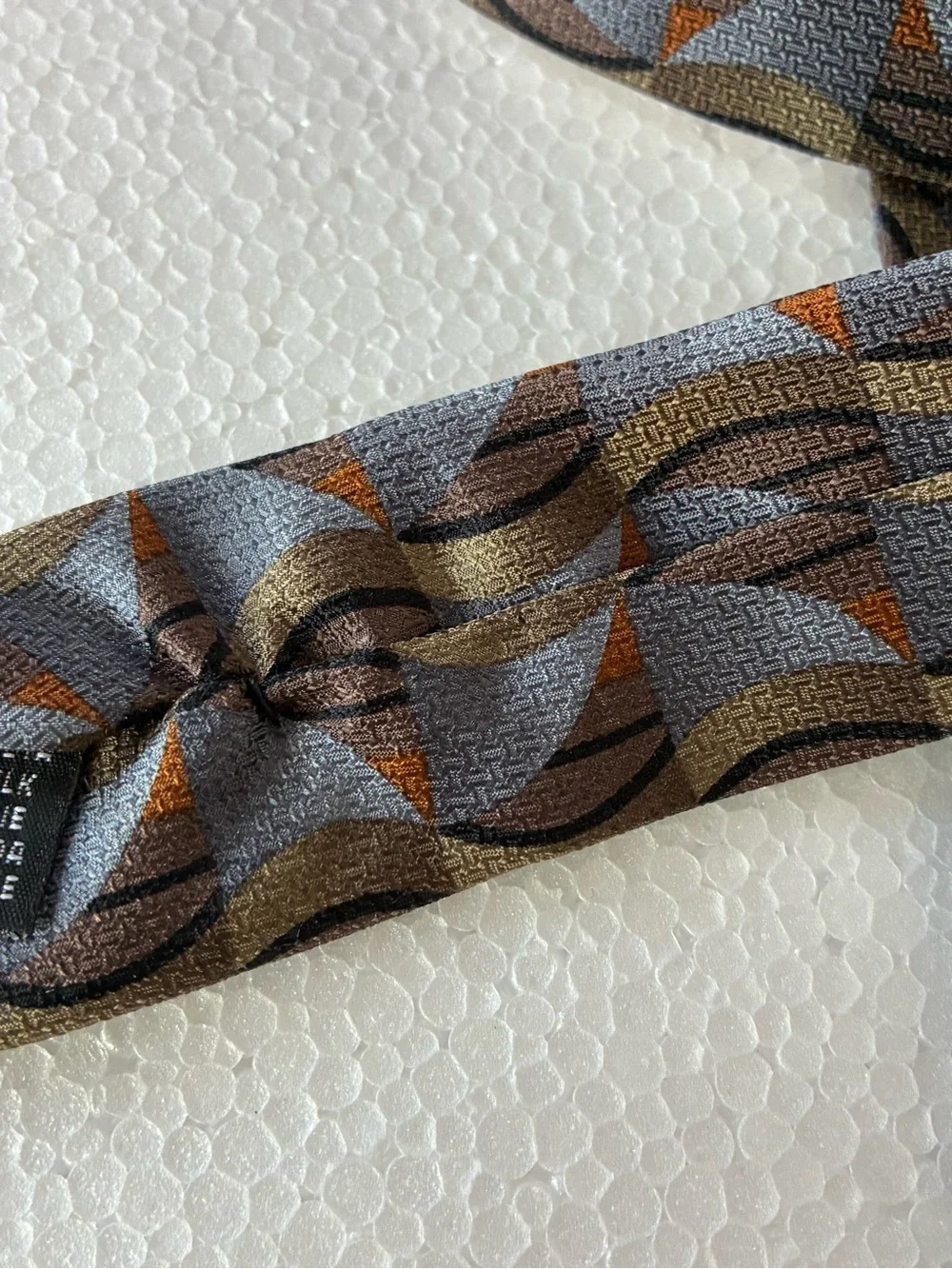 Principe Made in Italy 100% Silk Extra Long Geometric Tie Gray and Brown